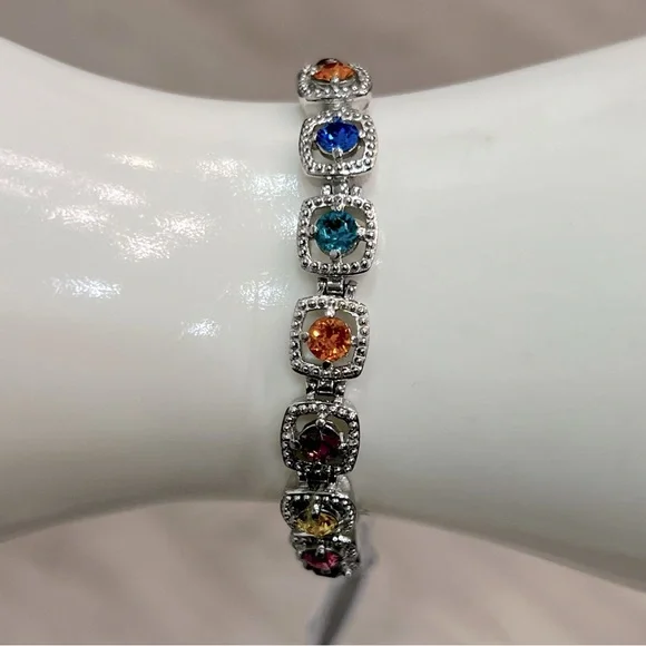 SWAROVSKI Multicolor Crystal Silver Link Bracelet - Picture 6 of 15